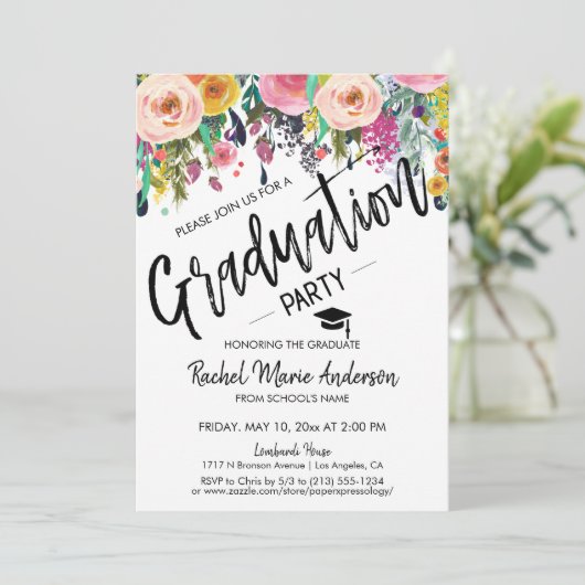 Aangepaste Floral School Class Afstuderen Foto Par Kaart (Staand voorkant)