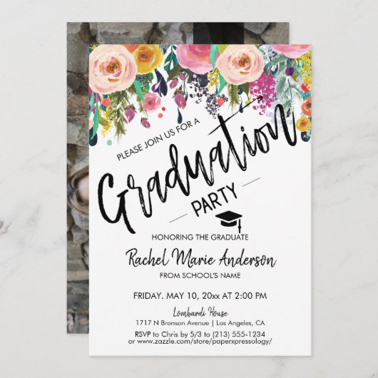 Aangepaste Floral School Class Afstuderen Foto Par Kaart (Voorkant / Achterkant)