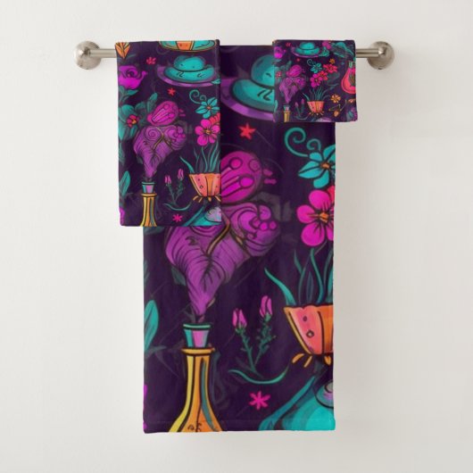 Aangepaste Floral Skulls Bad Handdoek (Insitu)