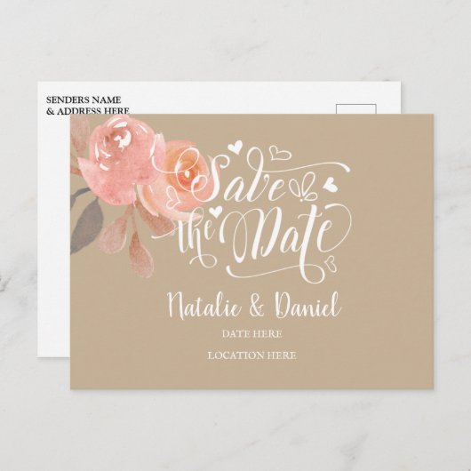 Aangepaste Floral slaat de datum op Aankondigingskaart (Voorkant / Achterkant)