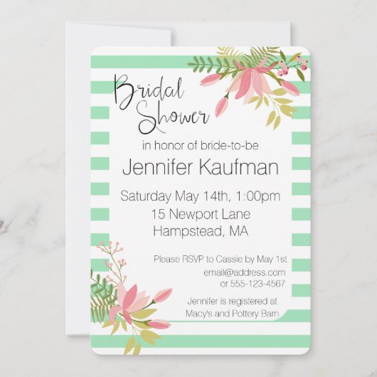 Aangepaste Floral Stripe Wedding | Vrijgezellenfee Kaart (Voorkant)
