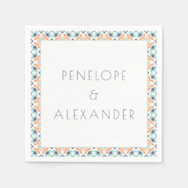 Aangepaste  Floral Tiles Blue Oranje Wedding Servet