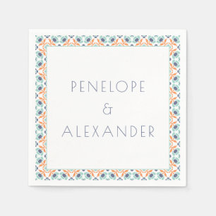 Aangepaste  Floral Tiles Blue Oranje Wedding Servet