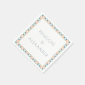 Aangepaste  Floral Tiles Blue Oranje Wedding Servet (Hoek)