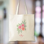 Aangepaste Floral Tote Bag<br><div class="desc">Deze canvas tas is versierd met een waterverf boeket van rozen en gebladerte in tinten van roze, koraal en groen. Gemakkelijk aan te passen. Originele Waterverf © Michele Davies.</div>