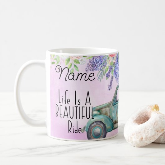 Aangepaste Floral Truck Design Coffee Mok Cup (Met donut)