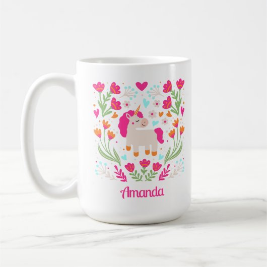 Aangepaste Floral Unicorn Koffiemok (Links)