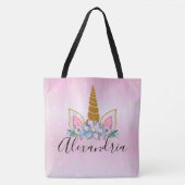 Aangepaste Floral Unicorn Tote Bag (Voorkant)