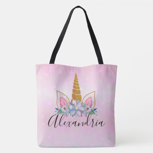 Aangepaste Floral Unicorn Tote Bag (Achterkant)