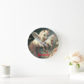 Aangepaste Floral Unicorns vliegen, kleine pony Ronde Klok (Huis)