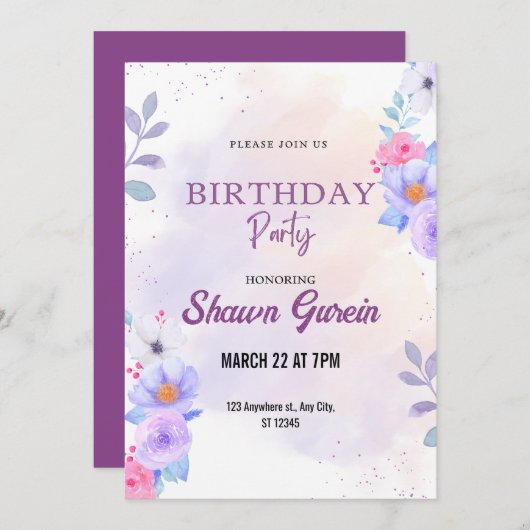 Aangepaste Floral Verjaardag Kaart (Voorkant / Achterkant)