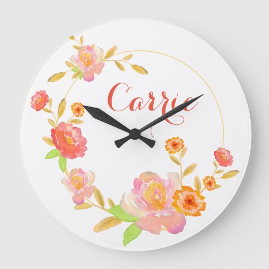 Aangepaste Floral Wall Clock Grote Klok (Voorkant)