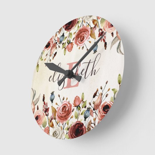 Aangepaste Floral Wall Clock Ronde Klok (Hoek)