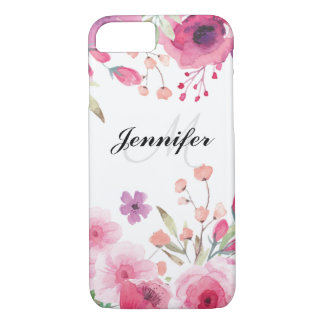 Aangepaste Floral Waterverf naam iPhone 8/7 Hoesje