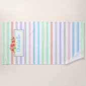 Aangepaste Floral-Waterverf op stripes Art Pattern Strandlaken (Voorkant)