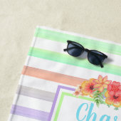 Aangepaste Floral-Waterverf op stripes Art Pattern Strandlaken (In situ)