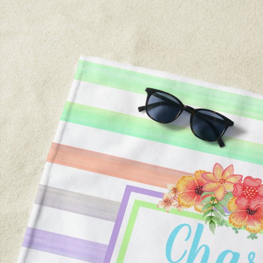 Aangepaste Floral-Waterverf op stripes Art Pattern Strandlaken (In situ)