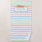 Aangepaste Floral-Waterverf op stripes Art Pattern Strandlaken (Voorkant)