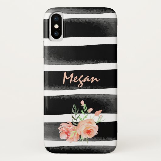 Aangepaste Floral Waterverf Stripes Case-Mate iPhone Case (Achterkant)