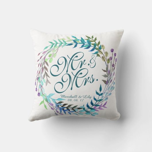 Aangepaste Floral Waterverf Wedding Pillow Kussen (Achterkant)