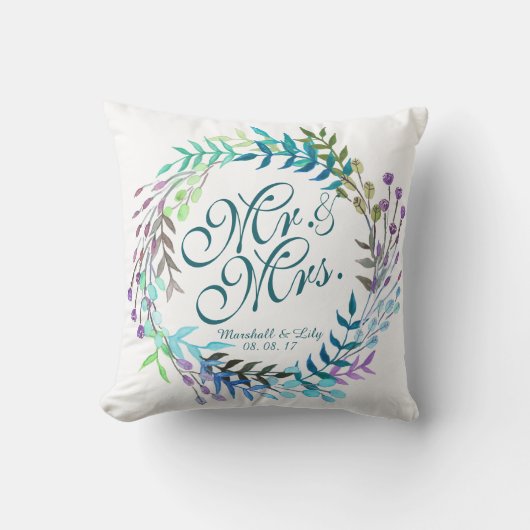 Aangepaste Floral Waterverf Wedding Pillow Kussen (Voorkant)