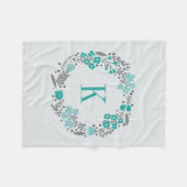 Aangepaste Floral Wreath & Monogram Blauwgroen gri Fleece Deken (Voorkant (Horizontaal))