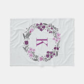 Aangepaste Floral Wreath & Monogram Lila grijs Fleece Deken (Voorkant (Horizontaal))