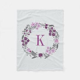 Aangepaste Floral Wreath & Monogram Lila grijs Fleece Deken