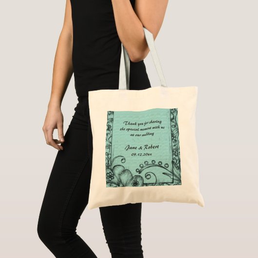 Aangepaste florale bruiloft wil je bedanken. tote bag (Voorkant (product))