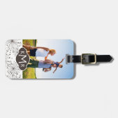 Aangepaste florale foto- en monogram retro-achterg bagagelabel (Voorkant horizontaal)