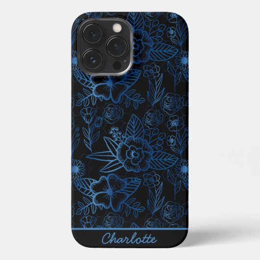 Aangepaste florale naadloze patroon blauw i iPhone hoesje (Achterkant)