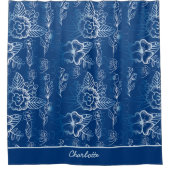 Aangepaste florale naadloze patroon wit - blauw douchegordijn (Voorkant)