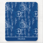 Aangepaste florale naadloze patroon wit - blauw muismat (Voorkant)