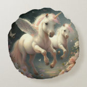 Aangepaste florale Unicorns, met weinig pony Rond Kussen (Achterkant)