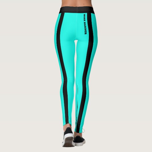 Aangepaste Fluorescerende Blauwe en Zwarte Strepen Leggings (Achterkant)