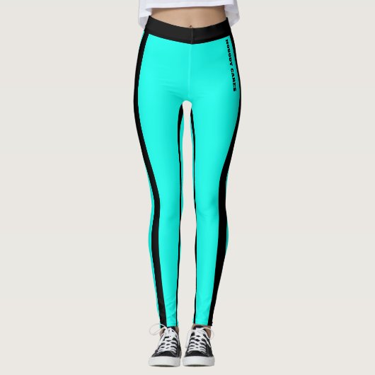 Aangepaste Fluorescerende Blauwe en Zwarte Strepen Leggings (Voorkant)