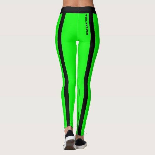 Aangepaste Fluorescerende Groene & Zwarte Strepen Leggings (Achterkant)