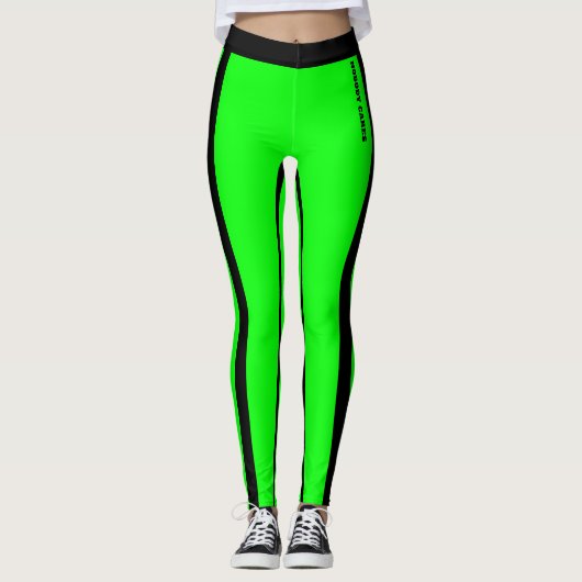 Aangepaste Fluorescerende Groene & Zwarte Strepen  Leggings (Voorkant)