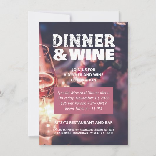Aangepaste Flyer Uitnodiging voor Diner en Wijn Fo (Voorkant)