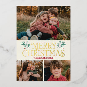 Aangepaste  Folie Merry Christmas Photo Card Folie Feestdagenkaart