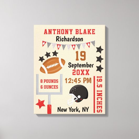 Aangepaste Football Baby Boy Birth Stats Record Canvas Afdruk (Voorkant)