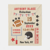 Aangepaste Football Baby Boy Birth Stats Record Fleece Deken (Voorkant)