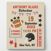 Aangepaste Football Baby Boy Birth Stats Record Fotoplaat (Voorkant)