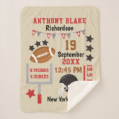 Aangepaste Football Baby Boy Birth Stats Record Sherpa Deken (Voorkant)