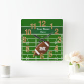 Aangepaste Football klokken, Jouw naam, monogram Vierkante Klok (Huis)