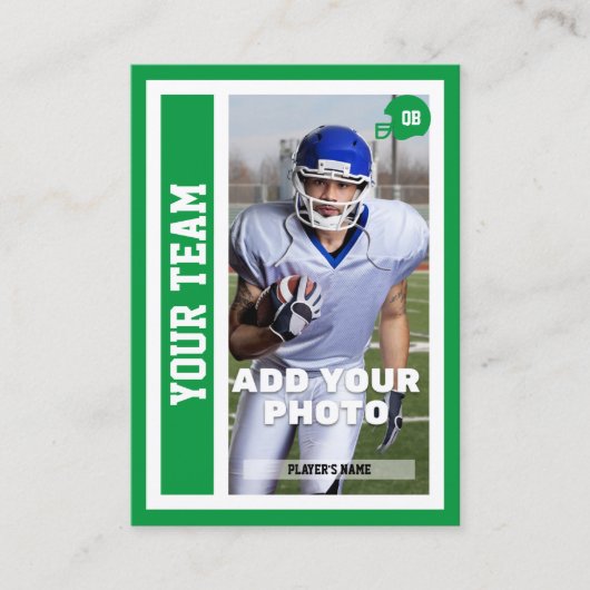 Aangepaste Football QB Trading Kaart (Kelly Green) Contactkaartje (Voorkant)