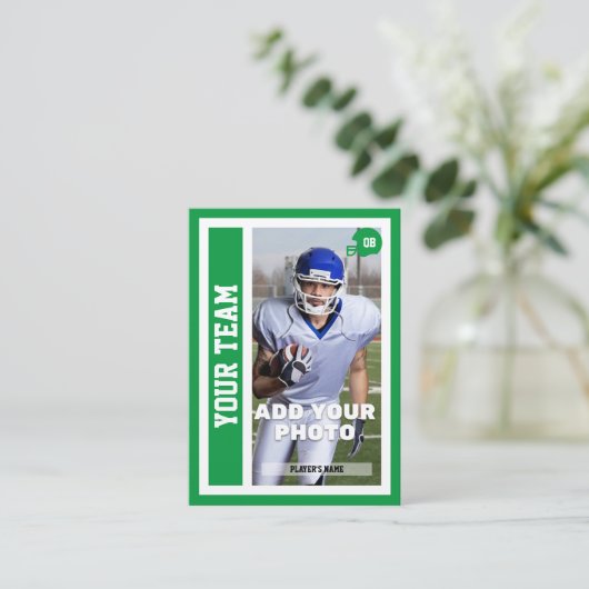 Aangepaste Football QB Trading Kaart (Kelly Green) Contactkaartje (Staand voorkant)