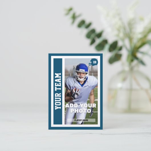 Aangepaste Football QB Trading Kaart (Ocean Blue) Contactkaartje (Staand voorkant)