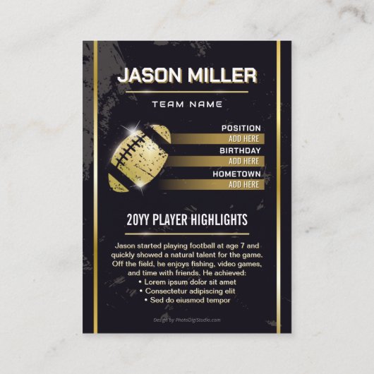 Aangepaste Football Trading Kaart, Gold Player Kaa Contactkaartje (Achterkant)