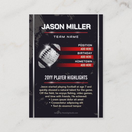 Aangepaste Football Trading Kaart, Rode Speler Kaa Contactkaartje (Achterkant)